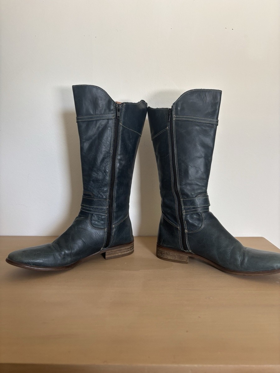 Vintage DESTROY Women's Distressed Blue Tall Leather Boots —Sz 39
