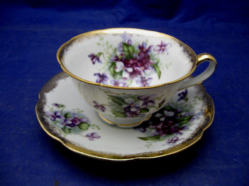 Vintage Crown China CO Tea & Cup & Saucer Purple & White Violets - Lovely