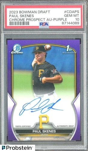 2023 Bowman Chrome Purple Refractor Paul Skenes RC ON CARD AUTO /250 PSA 10