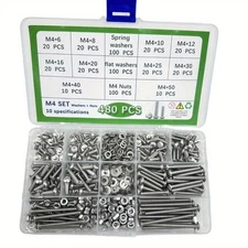 480PC Stainless Steel Hex Socket Cap Head Bolts Screws Nuts M4 304 Kit set