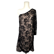 NWT Express Little Black Dress Lace Lined Size 12 One Shoulder Cocktail Party
