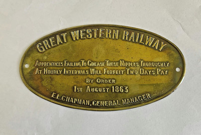 GREAT WESTERN RAILWAY Brass Plaque TAG Sign