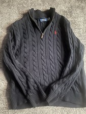 Polo Ralph Lauren navy cable-knit 1/4 zip sweater neck men's size L