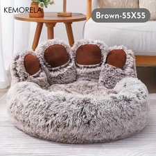 Creative Bear Paw-Shaped Plush Pet Nest Non-Slip Bottom Design Soft Cat Dog Nest