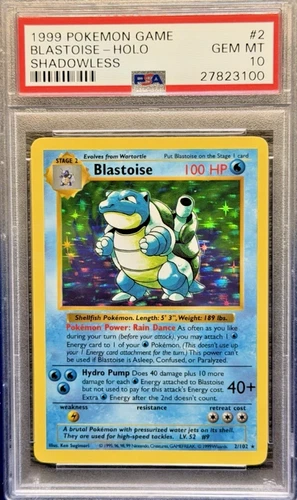 Pokemon Blastoise Shadowless Holo Base Set 02/102 1999 WOTC PSA 10 Gem Mint