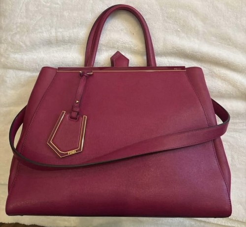 Authentic Fendi 2Jours Fuschia Pink Leather Tote Purse Handbag excellent 