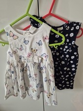 H&M Baby Girls Summer Dresses X 2 Cotton Age 4-6months White - Blue BNWT Pretty