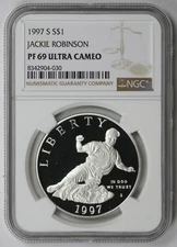 1997-S Jackie Robinson Modern Silver Commemorative $1 Proof PF 69 Ultra Cam NGC