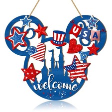 4th of July Door Sign Shaped Decorations, Patriotic Stars USA Wooden Signs, F...