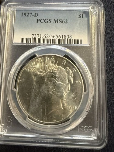 BU 1927-D Peace Silver Dollar PCGS MS62 Semi-Key Date Tough In This Grade