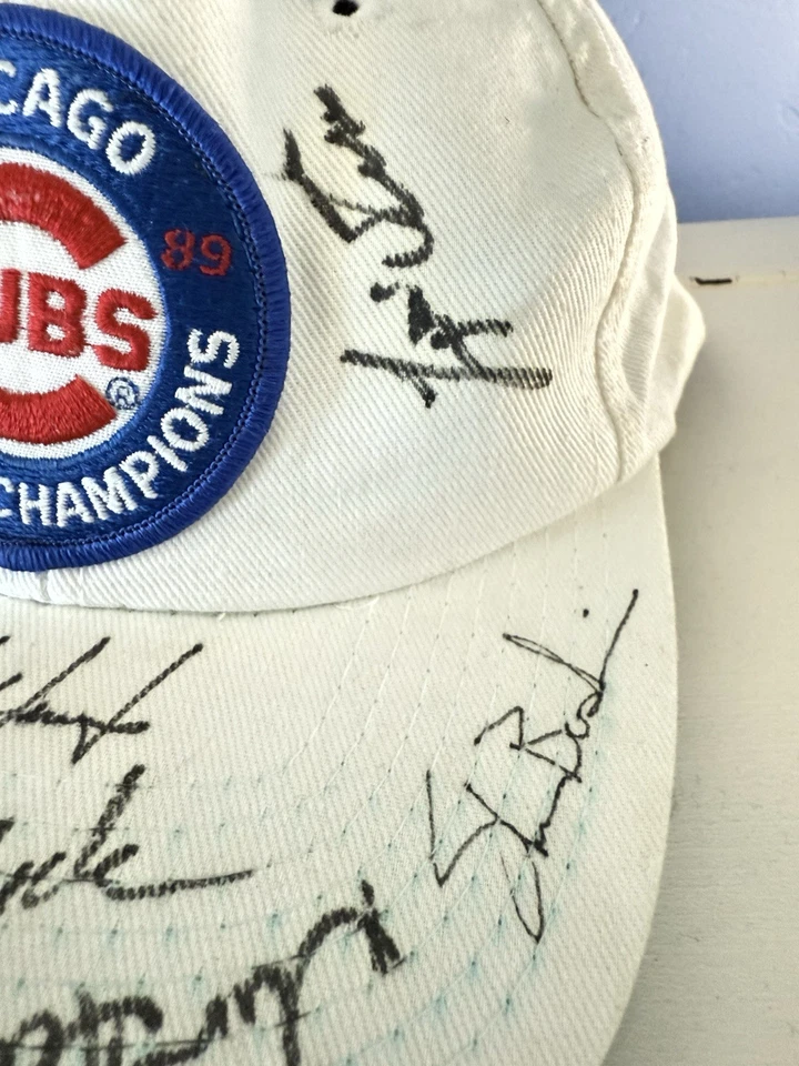 Vintage White Chicago Cubs 10 Players Autographed Cap 1989 N.L. East Champions - Image 4 of 4