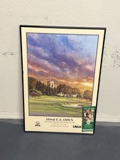 103rd U.S. Open 2003 Olympia Fields Framed Poster w/ Original Grounds Badge USGA