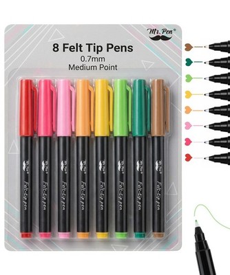 Mr. Pen- Felt Tip Pens, 8 Pack, 0.7mm, Assorted 8 Vivid Spectrum
