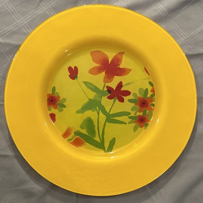 Dibbern Germany Hand Painted Glass 13.5  Plate Yellow With Flower Center New