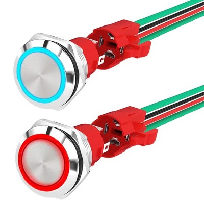 2 Stück 19 mm Wasserdicht Drucktasten Schalter 12V 20A Metall LED Rot/Blau