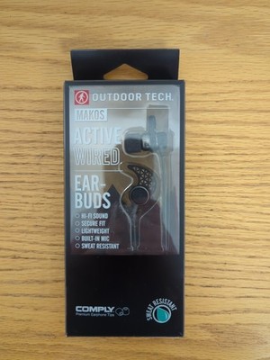 Outdoor Tech Makos Wired Ear Buds Hi Fi Sound Built In Mic Sweat Resistant 