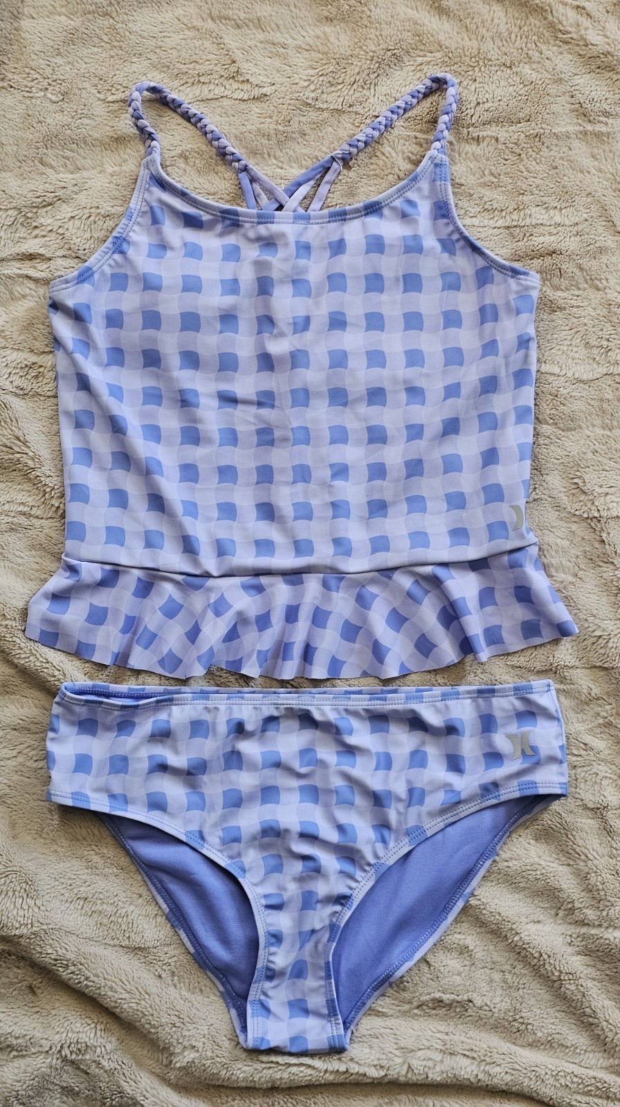 Hurley Girls 2-Piece Braided Ruffle Tankini Swim Set XL 14/16 New With Tags