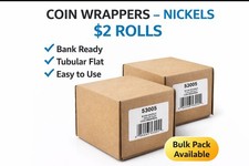 Nickel Coins wrappers  2 Rolls Tubular Bank Paper Rolls New