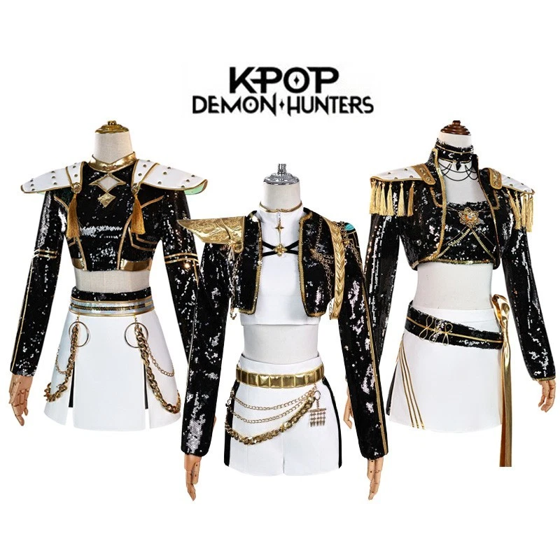 K-Pop Demon Hunters Costume Wig Cosplay Mira Rumi Zoey Black Dress Outfit Adults - image 3 of 4