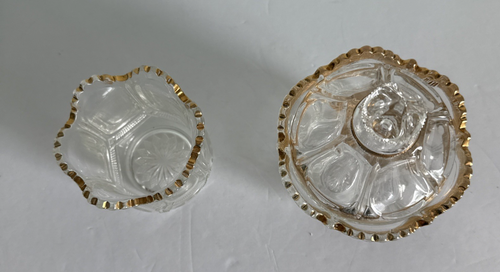 Vintage EAPG US Glass Biscuit Jar w/Lid and Sugar bowl with gold Trim - Picture 2 of 11