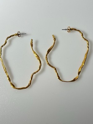 NWOT ZARA Woman Gold Tone Irregular HOOP EARRINGS Push-back Dangle Open Y1031A