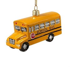 Noble Gems Old Style Yellow School Bus Glass Christmas Tree Ornament C4374 New