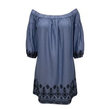 Vince Camuto Boho Midi Dress Blue Size 14 Pullover Casual Romantic Off Shoulder