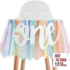 1st Birthday High Chair Banner Garland - Pastel Light Rainbow Highchair Banner