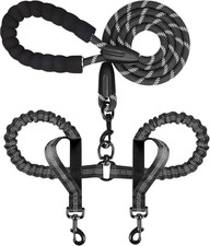 Double Dog Leash for Two Dogs, Heavy Duty Adjustable No Tangle, Bungee Retractab