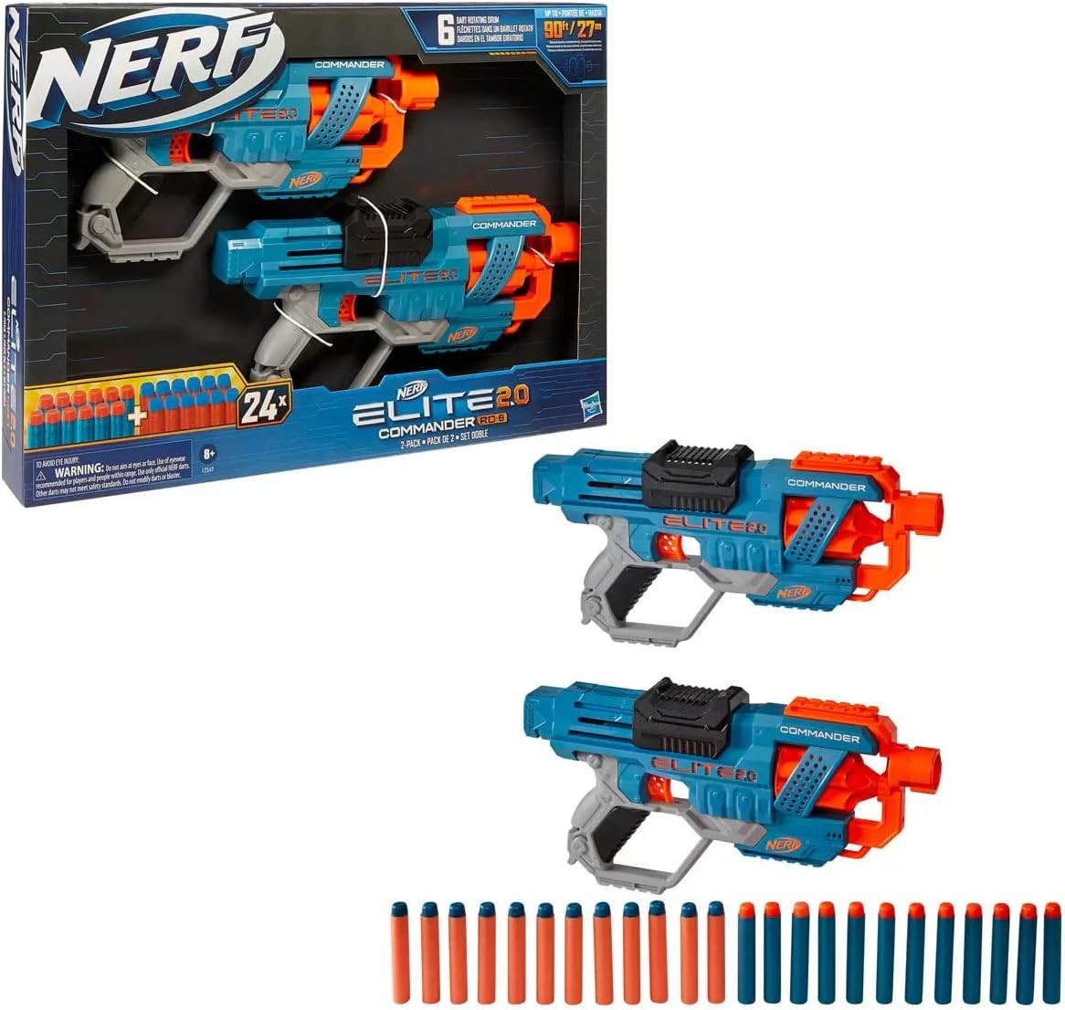 Nerf Elite 2.0 Commander RD-6, Pack de 2 (8+ Años)