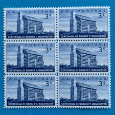US Stamps Scott 1074 Booker T Washington 1956 3c block of 6 M/NH Very fresh