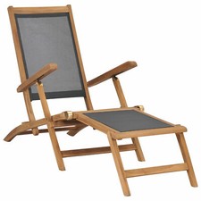 Deck Chair with Footrest Solid Teak Wood Black U1O8