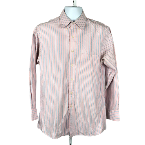 IZOD Men's Button Up Dress Shirt ~ Sz 15 32/33 M ~ Pink & White ~ Long Sleeve