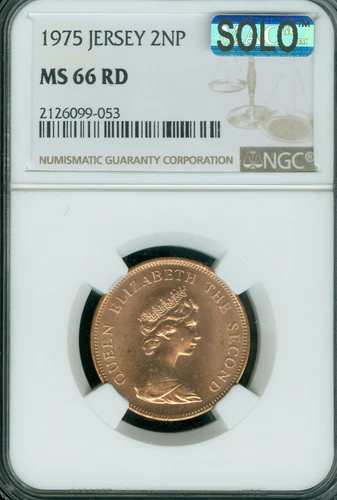 1975 JERSEY 2 NEW PENCE NGC MS66 PQ SOLO FINEST GRADE & SPOTLESS RARE *