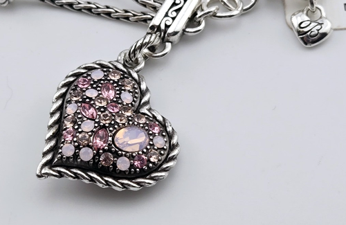 Brighton Power of Pink Heart Pink Crystal Silver Beaded Bracelet #454