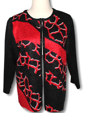 CHICO'S Travelers 0 Open Front Crinkle Jacket Black/Red