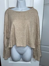 pixy + ivy Womens Cropped Top S/M Tan Boho Bell Sleeve Round Neck Boutique