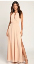 Lulus Aim for amour champagne halter maxi dress, NWT. Medium