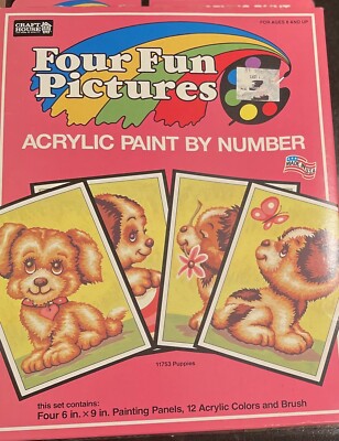 New Craft House Acrylic Paint by Number Kit 11753 Puppies Four Fun Pictures VNTG