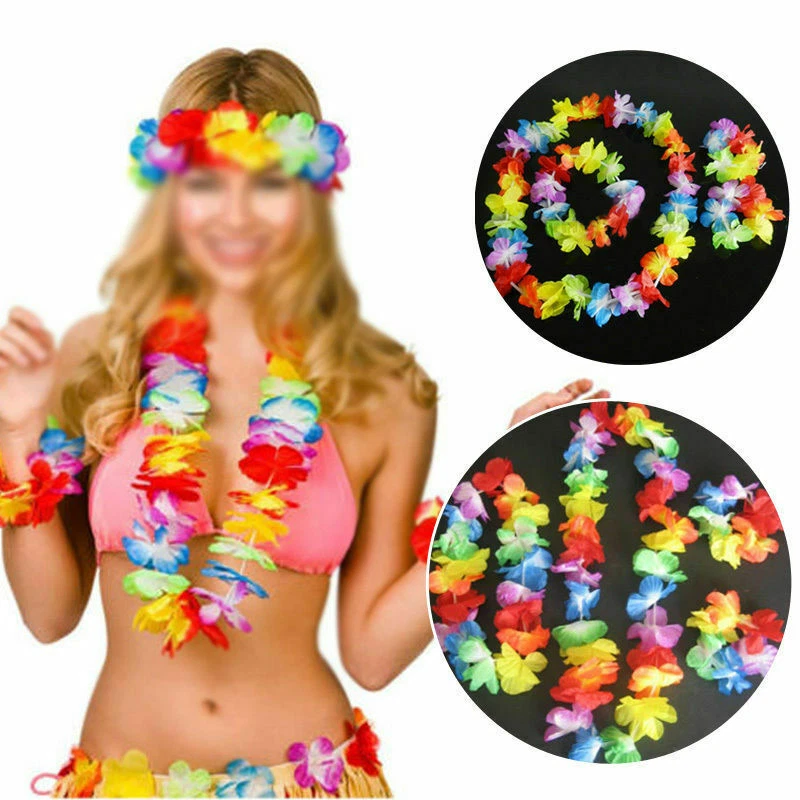 Ensemble De Parure Hawaïenne 4 Pièces Fleurs Tropicales Multicolore Pour Plage - Photo 2/4