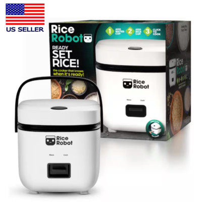 Rice Robot 4 Cup White Space Saving Rice Cooker with Ceramic Nonstick Inner Pot