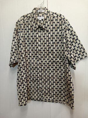 Pierre Cardin Mens Beige/Black Pattern Button Down Shirt (Size Xl