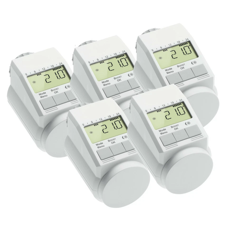 Eqiva 5er-Set L Elektronik Heizkörper-Thermostat Heizkörperthermostat Heizung