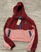 NWT Patagonia Kid s Microdini Cropped Pullover Hoodie Size S Wax Red
