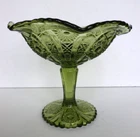 Vintage Indiana Glass Green Footed Pedestal Compote Ruffled Rim 7" H