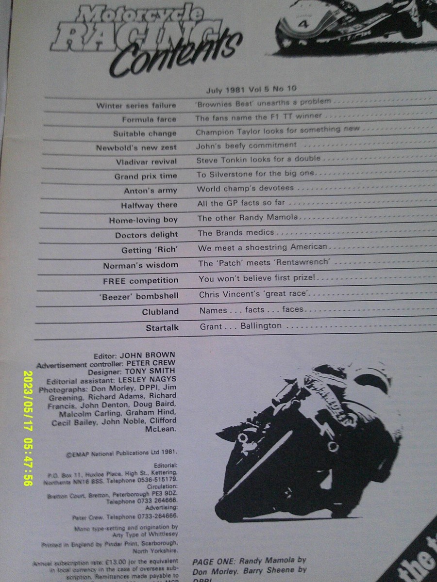 Motorcycle Racing 7/81 Randy Mamola, Chris Vincent, John Newbold