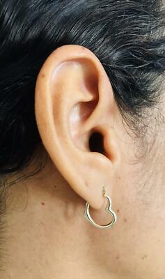 10K Yellow Real Gold Puffy Hollow Heart Bamboo Hoop Earrings 2.5 Inches