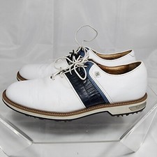 FootJoy Dryjoys Premiere Series Packard Golf Shoes White Navy Men 10.5 M 54269