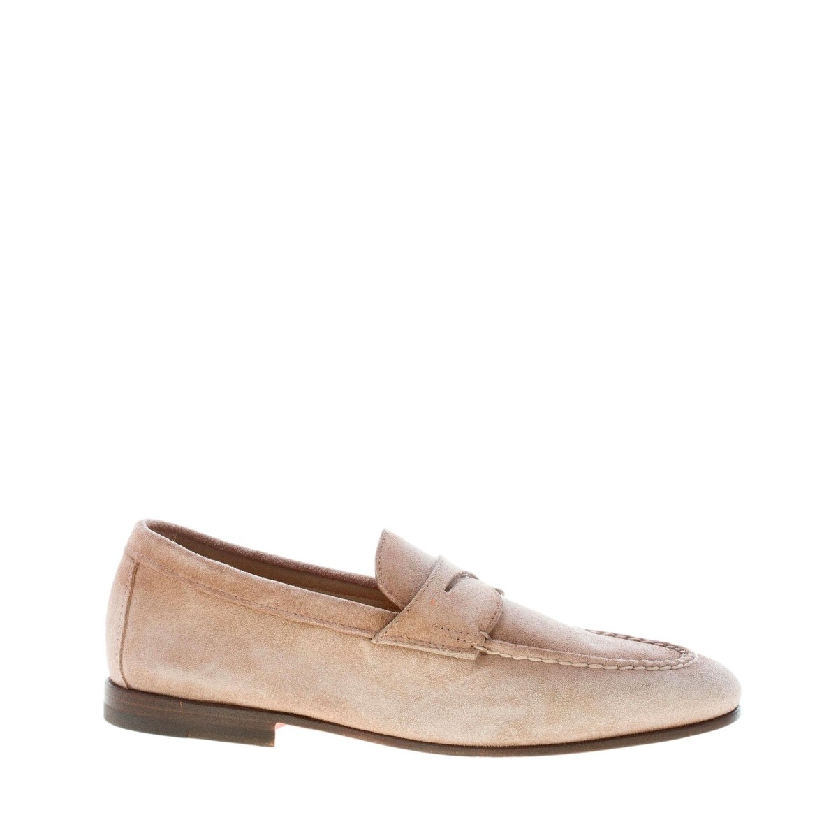 Chaussures Homme Santoni Penny Loafer En Daim Patiné Main - Goodyear, Italie, Neuf Avec Boîte
