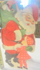2 sided Christmas 11" 1968 Santa Claus toy bag Hallmark Greeting card,large vtg